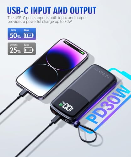 15000mAh Portable Charger PD30W Fast Charging with AC Wall Plug and LED Display E71292