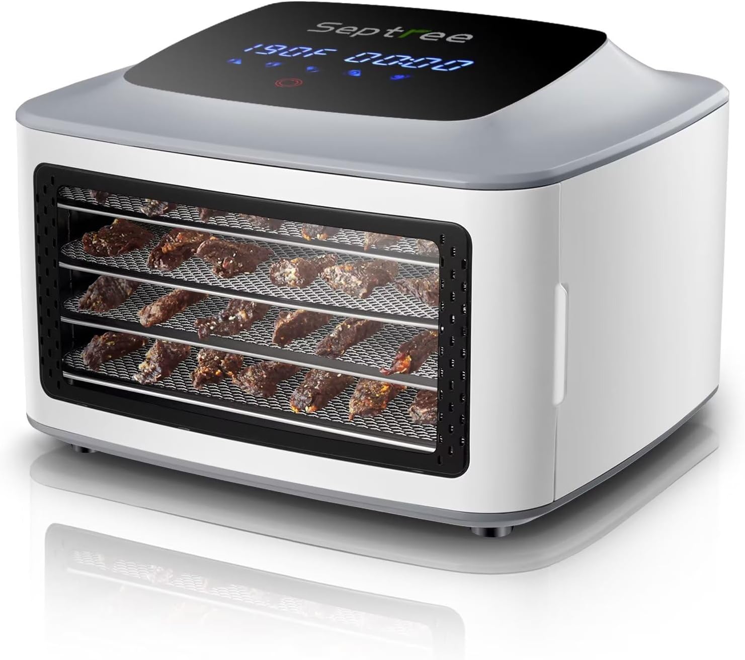 Upgraded 4-layer Food Dehydrator for Jerky, Stainless Steel Trays Food Dryer Machine with Deluxe Accessories Kit, 400W 190°F Temp and Timer Control, for Herbs, Meat, Fruit, Veggies, Mushroom