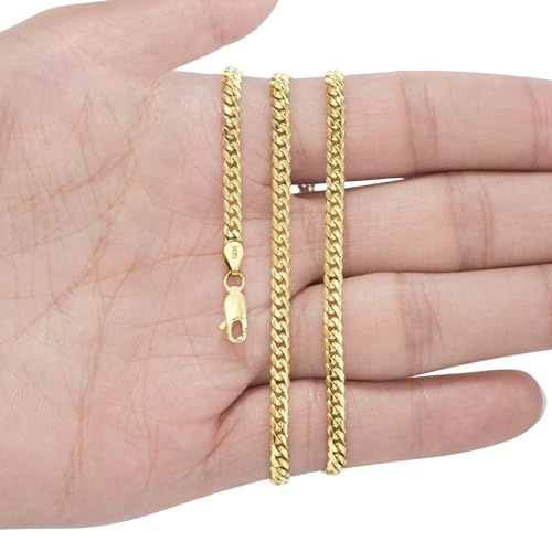 14k Yellow Gold 3.5mm Solid Miami Cuban Link Chain Pendant Necklace J42143