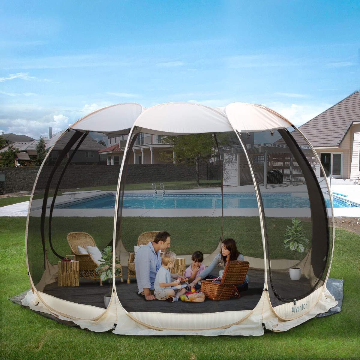 Pop Up Camping Screen House Tent with Mesh Walls, Beige U448