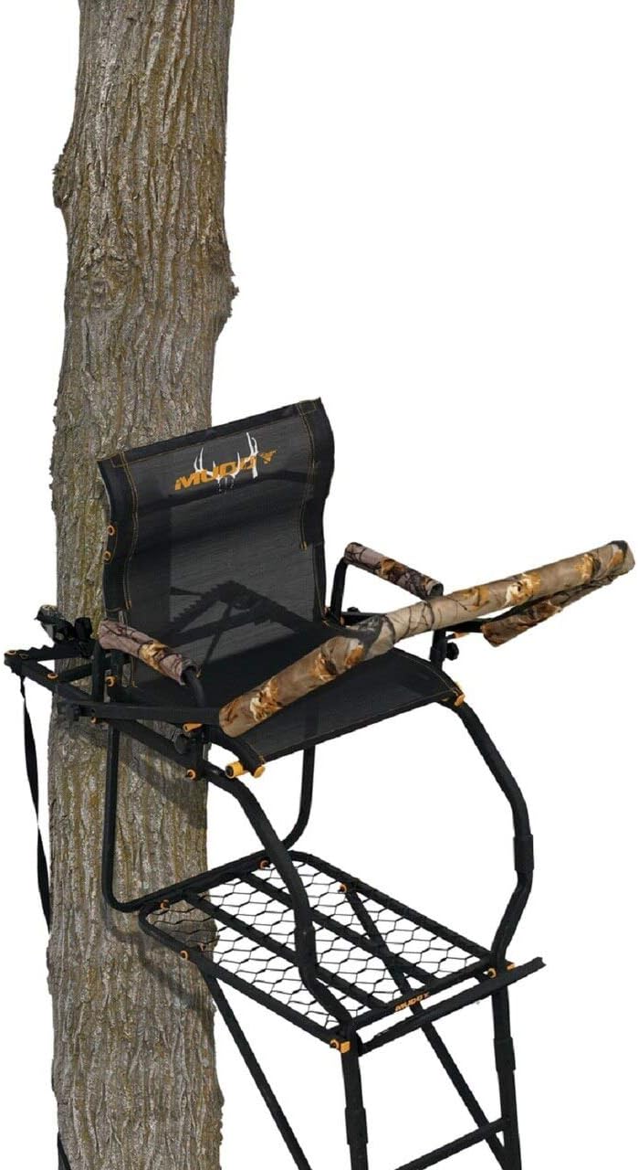 Muddy Deer Hunting Climbing Adjustable Quiet Heavy-Duty Huntsman Deluxe 17 ft 1-Person Ladder Tree Stand, Black