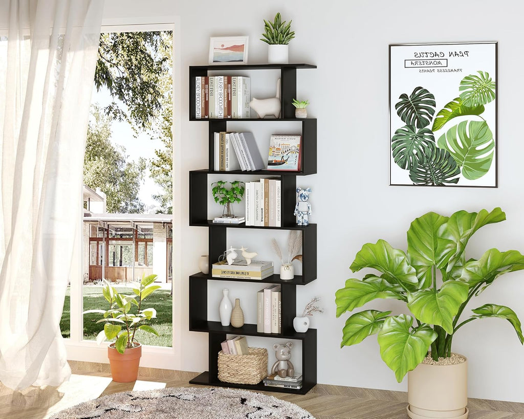 Geometric S-Shaped 6-Tier Bookshelf for Living Room, Bedroom, Study E846
