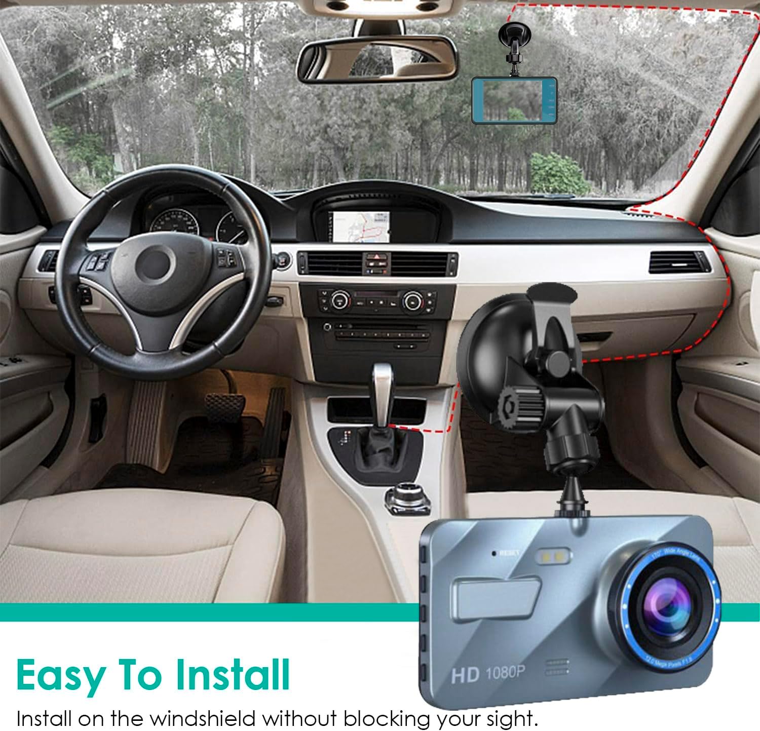 Dash Cam Front and Rear, 720P HD Dual Car Camera with Night Vision R980