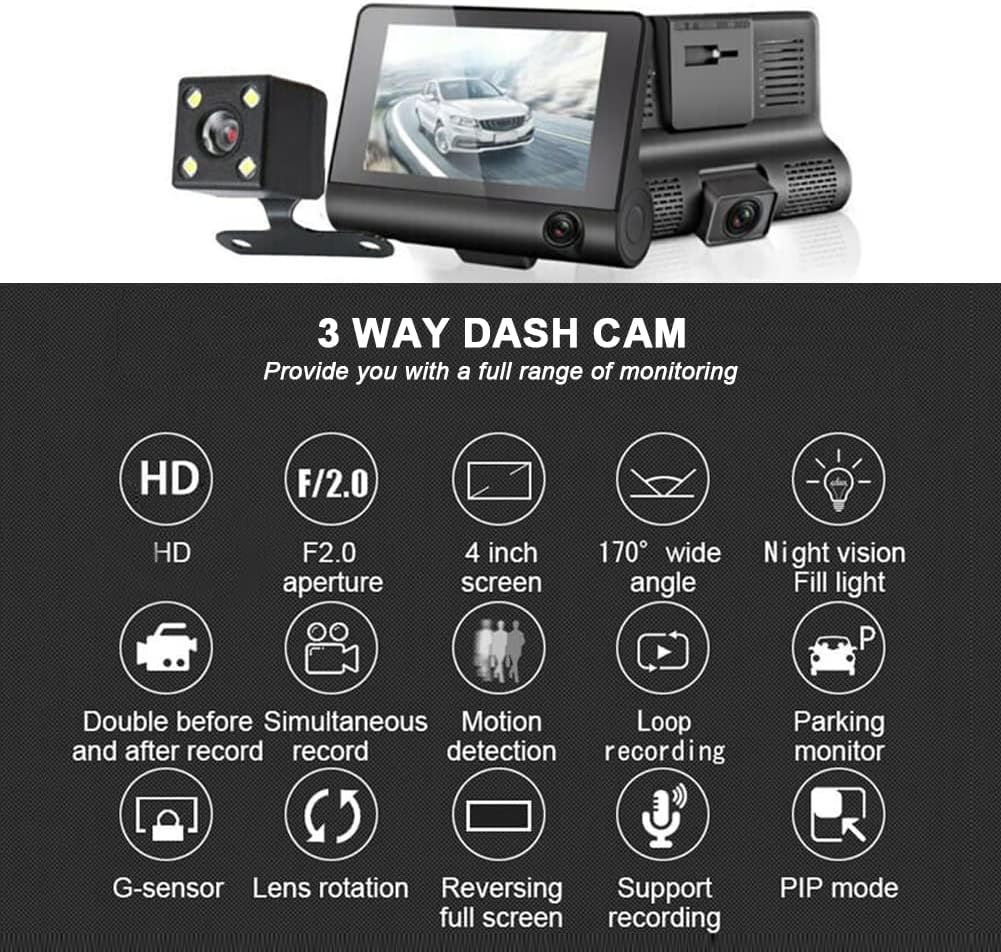 Dash Cam Front and Rear 4 Inch Full HD 170° Wide Angle with Night Vision A87212