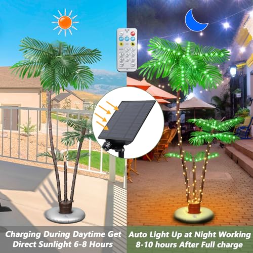 Lighted Palm Trees for Outdoor Patio, 6Ft 2 Trunks with 8 Modes O301