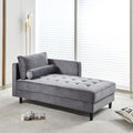 Velvet Chaise Lounge Chair, Modern Upholstered Velvet Chaise with Tufted Cushion, Sofa Recliner Lounge Chair with Adjustable Armrest and Pillows, Sleeper Chair for Living Room, Bedroom Office, Gray