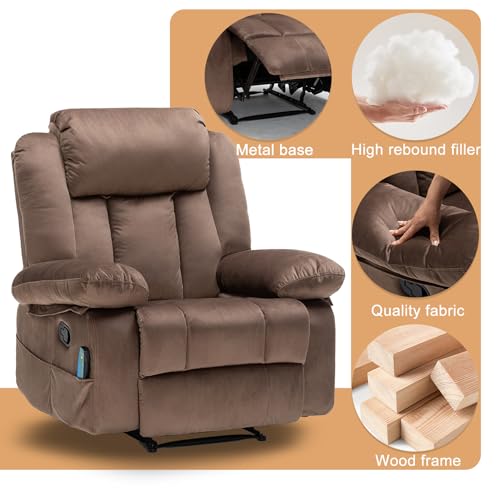 Massage Recliner Chair with Heat, 360° Swivel Rocking for Living Room W417908