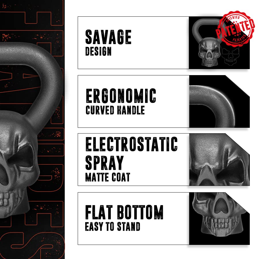 Skull Kettlebells 25, 35 lbs - Cast Iron with Anti-Slip Coated Handle for Strength Training U19017