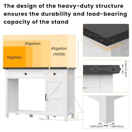 Aquarium Stand with Charging Station and Storage Cabinet E930