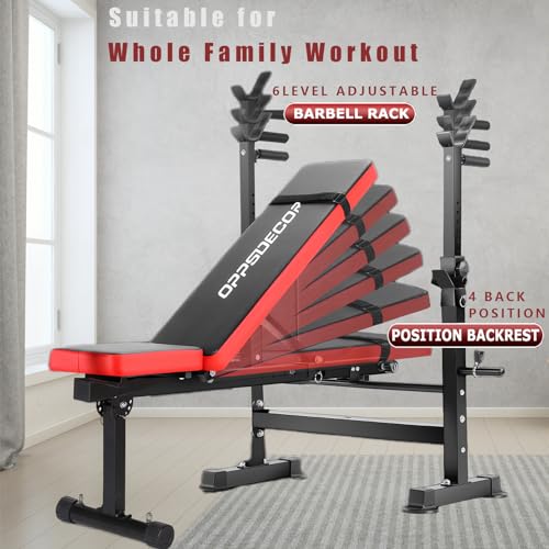 Adjustable Weight Bench with Squat Rack, Foldable Home Gym Equipment L854