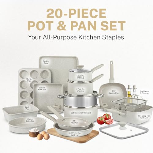 Non Stick Cookware Set, 20 Piece Kitchen Pots and Pans Q876