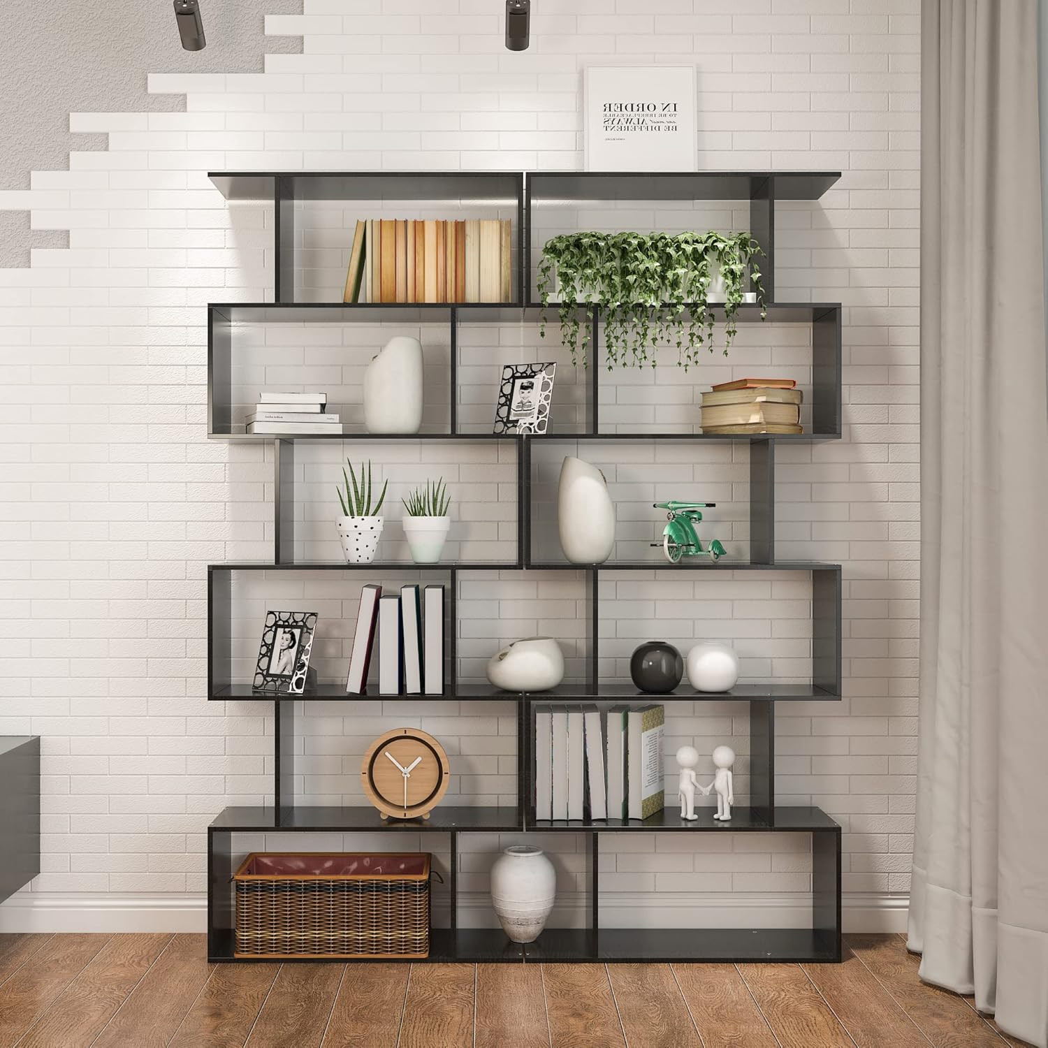 Geometric S-Shaped 6-Tier Bookshelf for Living Room, Bedroom, Study E846