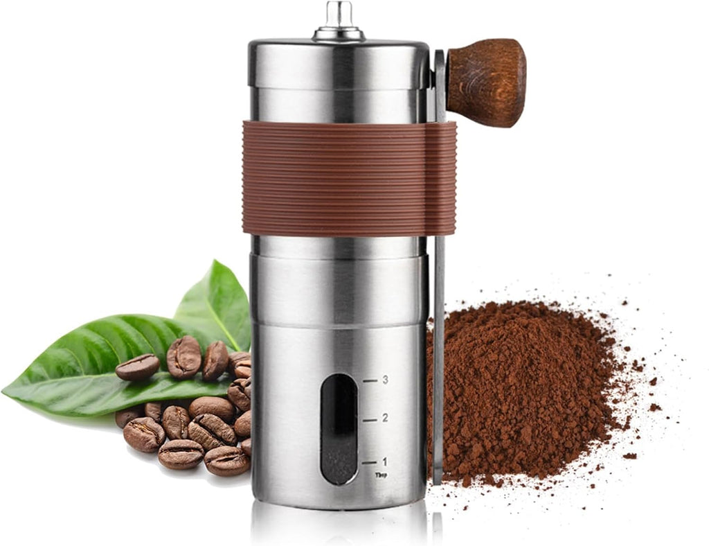 Ankrs Manual Coffee Grinder, Stainless Steel Manual Ceramic Burr Mini Coffee Bean Grinder, Portable Small Hand Coffee Grinder for Expressp, Chemex, Aeropress Grinder for Camp, Kitchen, Office-Brown