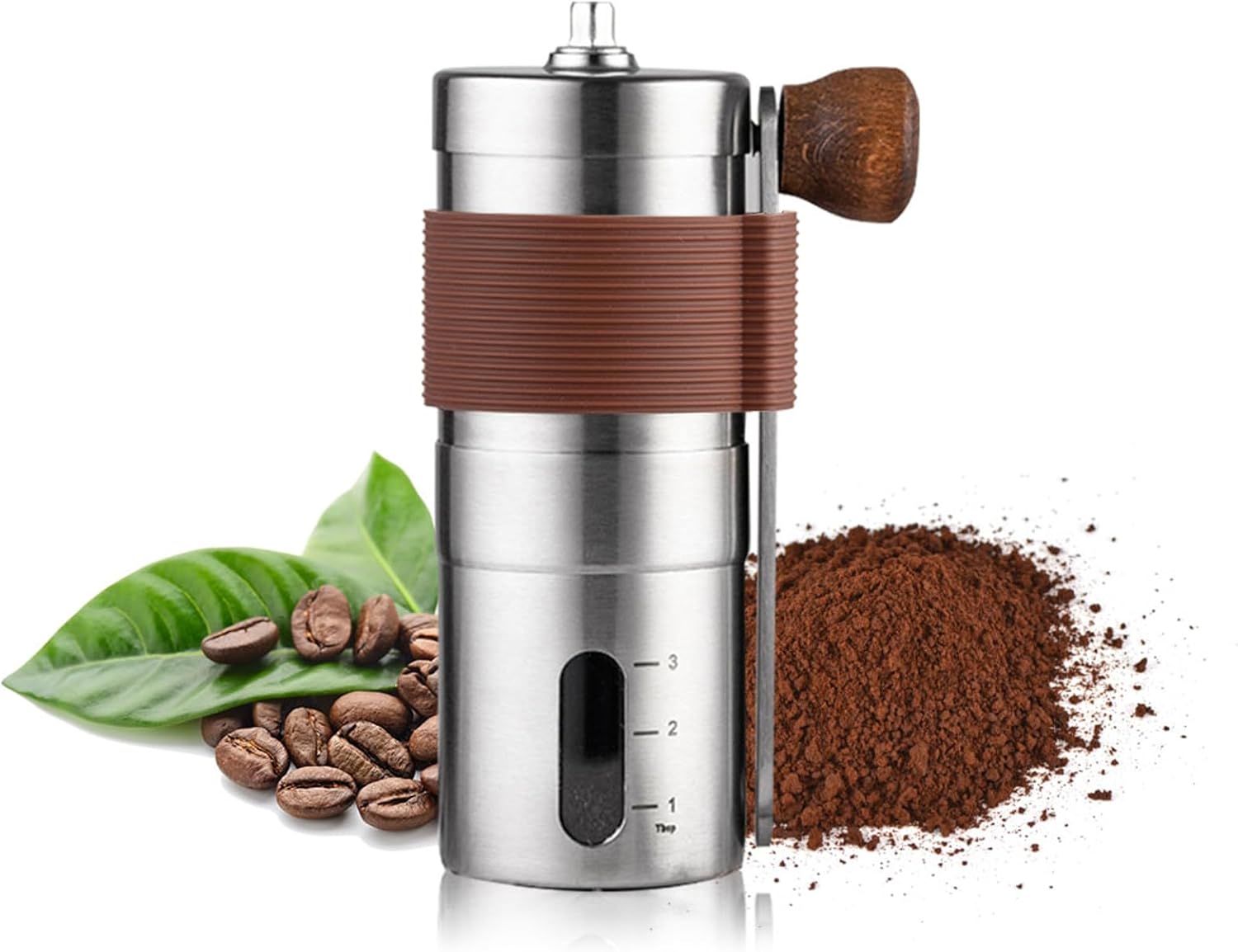 Ankrs Manual Coffee Grinder, Stainless Steel Manual Ceramic Burr Mini Coffee Bean Grinder, Portable Small Hand Coffee Grinder for Expressp, Chemex, Aeropress Grinder for Camp, Kitchen, Office-Brown