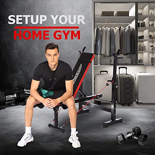 Adjustable Weight Bench with Squat Rack, Barbell Rack, Leg Developer for Home Gym J713