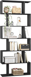 Yusong Bookshelf, Geometric Bookcase S Shaped Book Shelves Unit for Living Room, 6 Tier Tall Decorative Display Shelf for Bedroom, Study Room, Black