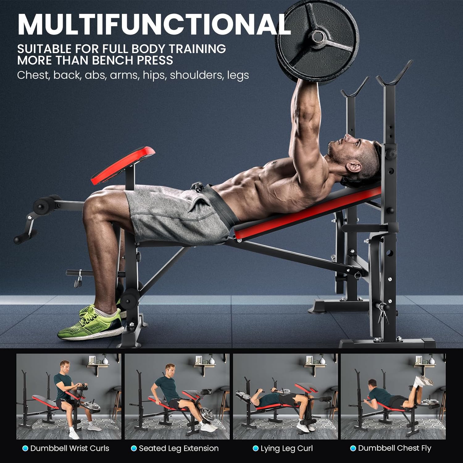 Adjustable Olympic Weight Bench with Preacher Curl and Leg Developer D899135