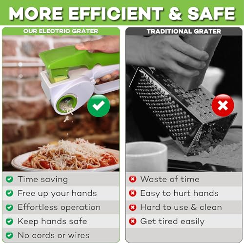Electric Cheese Grater for Hard Cheeses, Cordless Handheld Rotary Slicer for Parmesan E900