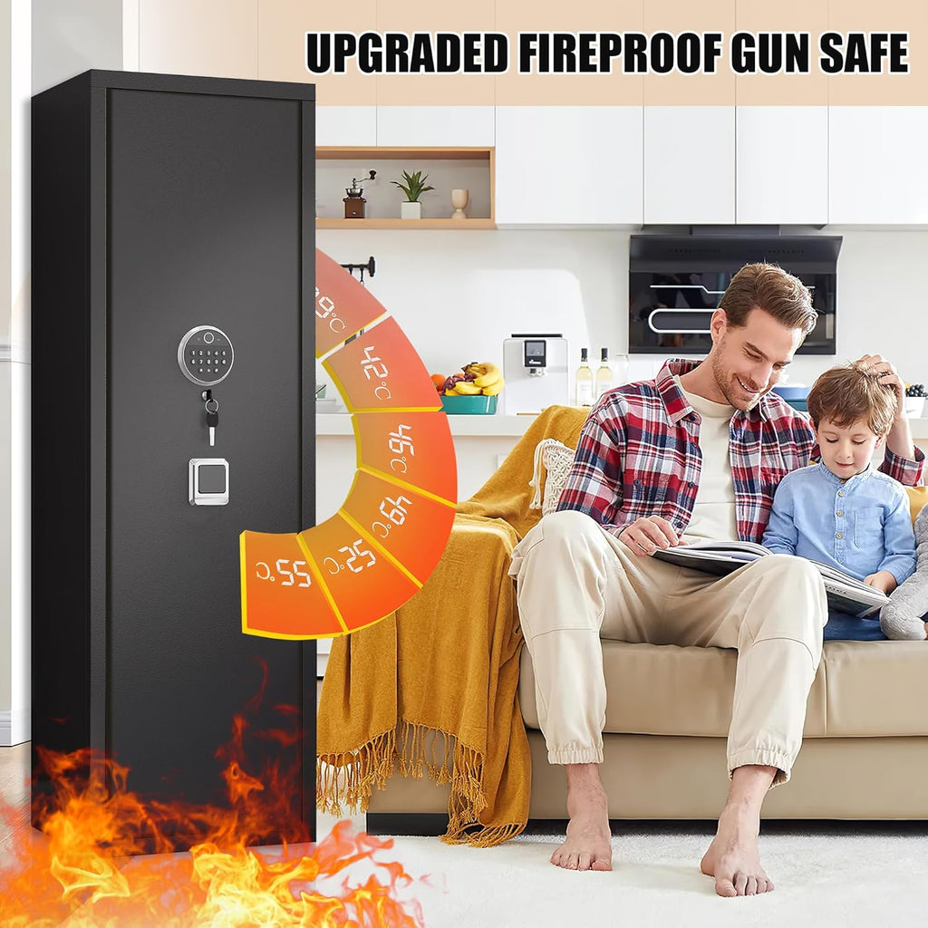 Biometric 5-Gun Safe Cabinet with LED Light and Adjustable Rack X27684