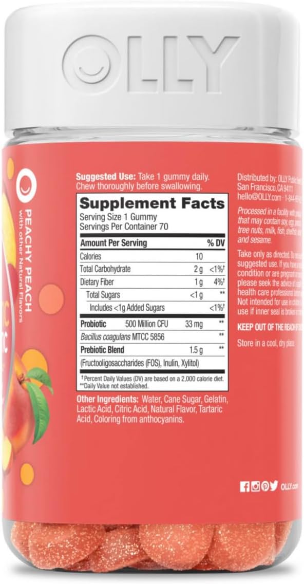 Probiotic + Prebiotic Gummy for Digestive Support, Peach, 70ct D4148