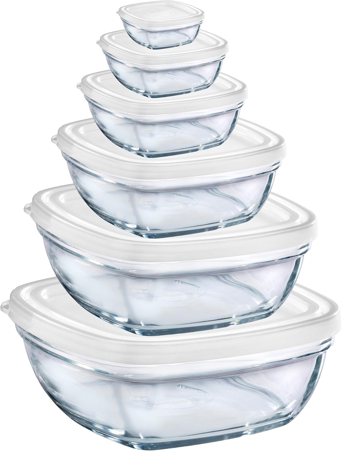 Duralex - Lys Clear Stackable Glass Bowl with White Lid, Set of 6 Sizes