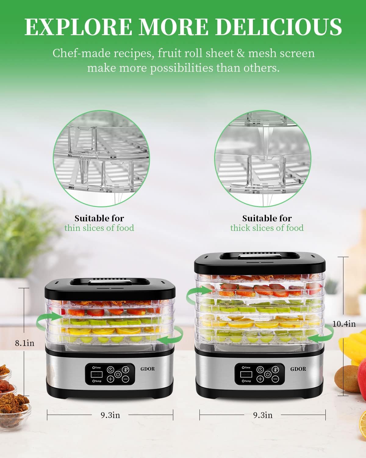 Food Dehydrator Machine with Adjustable Temperature and 72H Timer, 5-Tray M9413