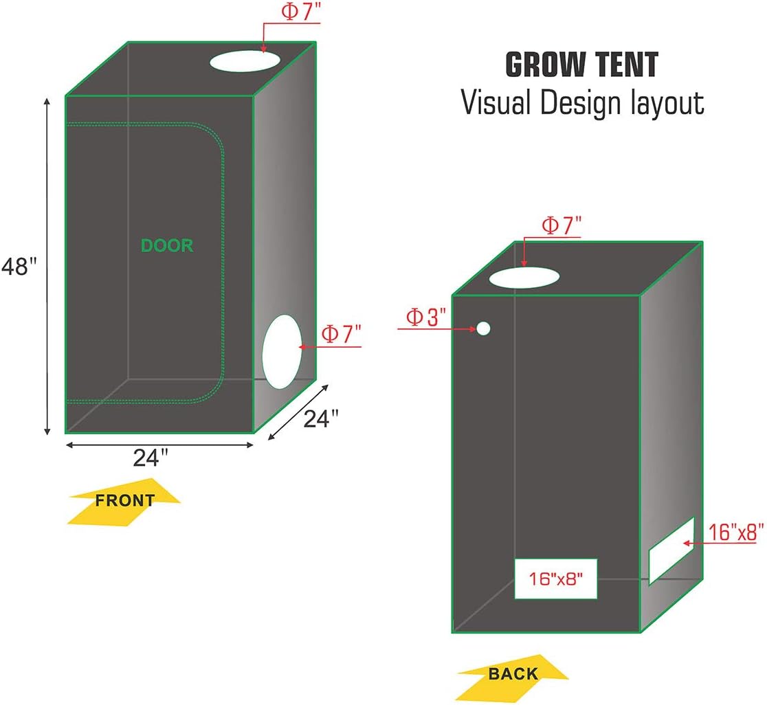 24"x24"x48" Hydroponic Grow Tent with Floor Tray M831