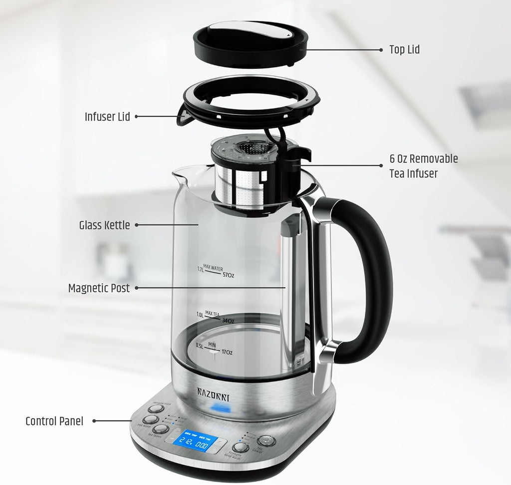 Electric Tea Maker 1.7L with Automatic Infuser, Stainless Steel Glass Kettle Q525323