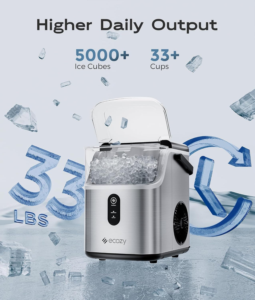 Nugget Ice Maker Countertop, 33 lbs/24H, Self-Cleaning, Stainless Steel H538340