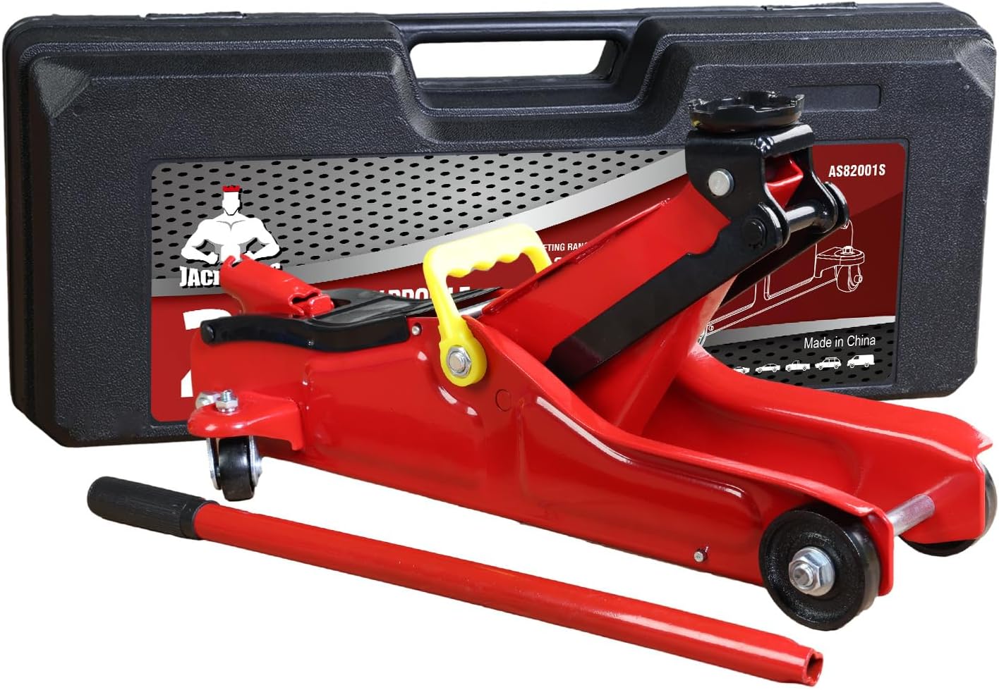 Jack Boss Hydraulic Floor Jack 2 Ton 4,400 Lbs Car Lift Portable Trolley Low Profile Jack for Cars Automotive Sedans, Plastic case, Red