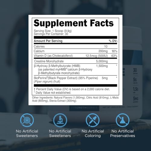 Creatine Monohydrate Powder with HMB for Muscle Growth, 30 Servings, Unflavored S477