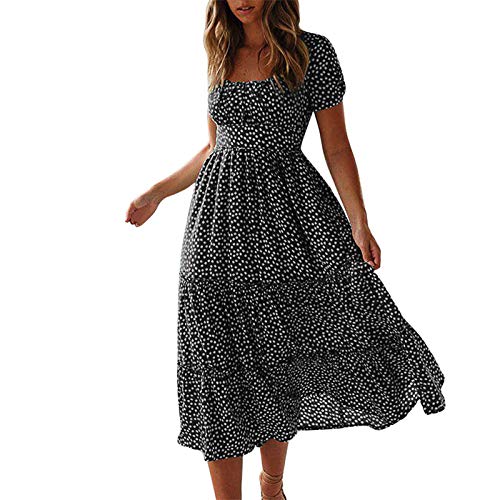 Flowy Short Sleeve Boho Floral Print Tiered Long Dress R815