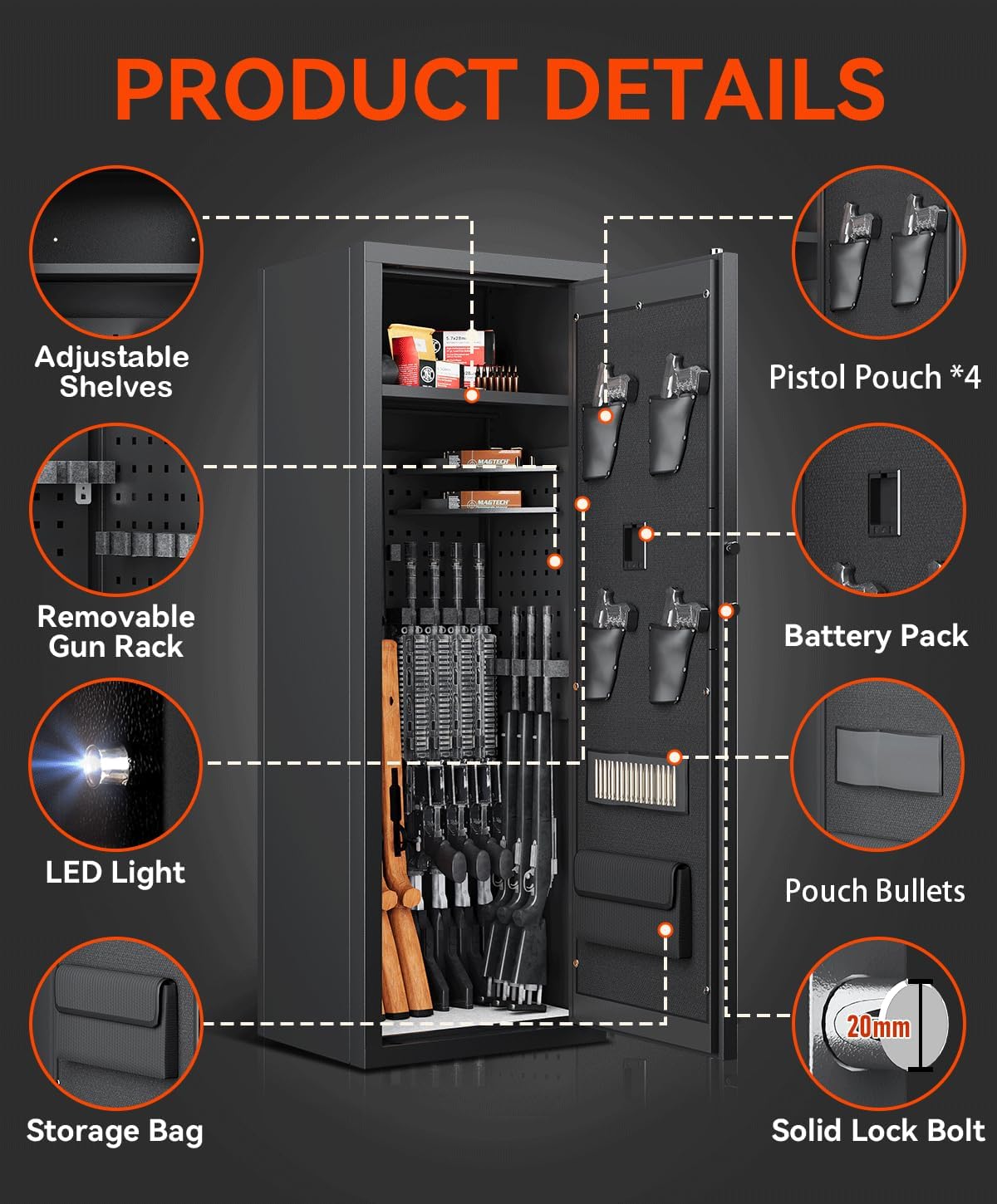 Large Gun Safe for Rifles and Pistols with Fingerprint Lock P557369