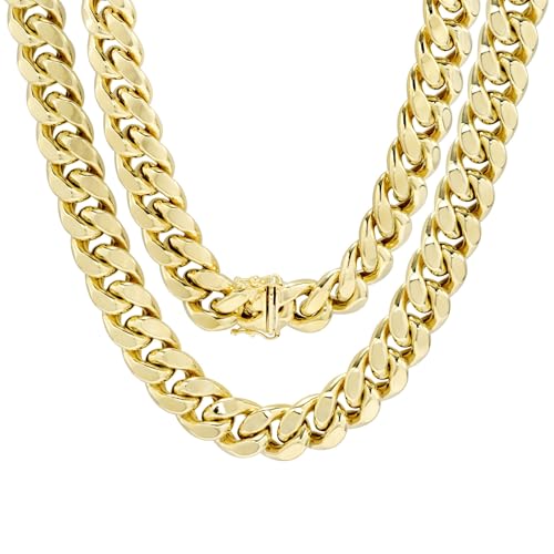 Nuragold 14k Yellow Gold 11mm Thick Miami Cuban Link Chain Necklace, Mens Jewelry Box Clasp 20" 22" 24" 26" 28" 30"