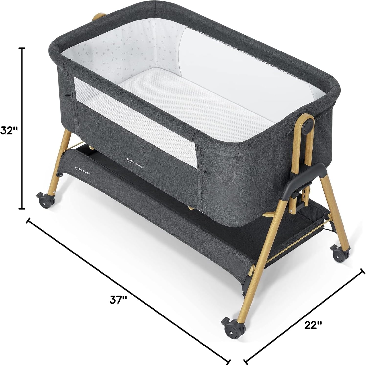 Baby Bassinet, Bedside Sleeper, Easy Folding Crib with Breathable Washable Mattress, 6-Level Adjustable Portable Bassinet for Newborn O524783