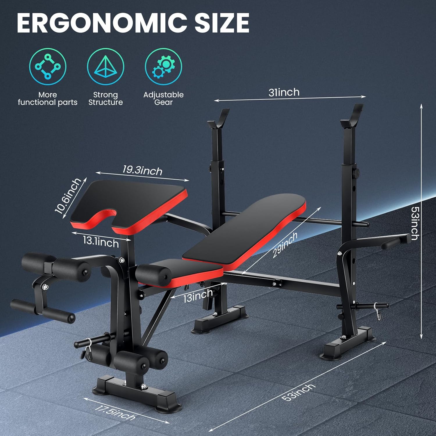 Adjustable Olympic Weight Bench with Preacher Curl and Leg Developer D899135