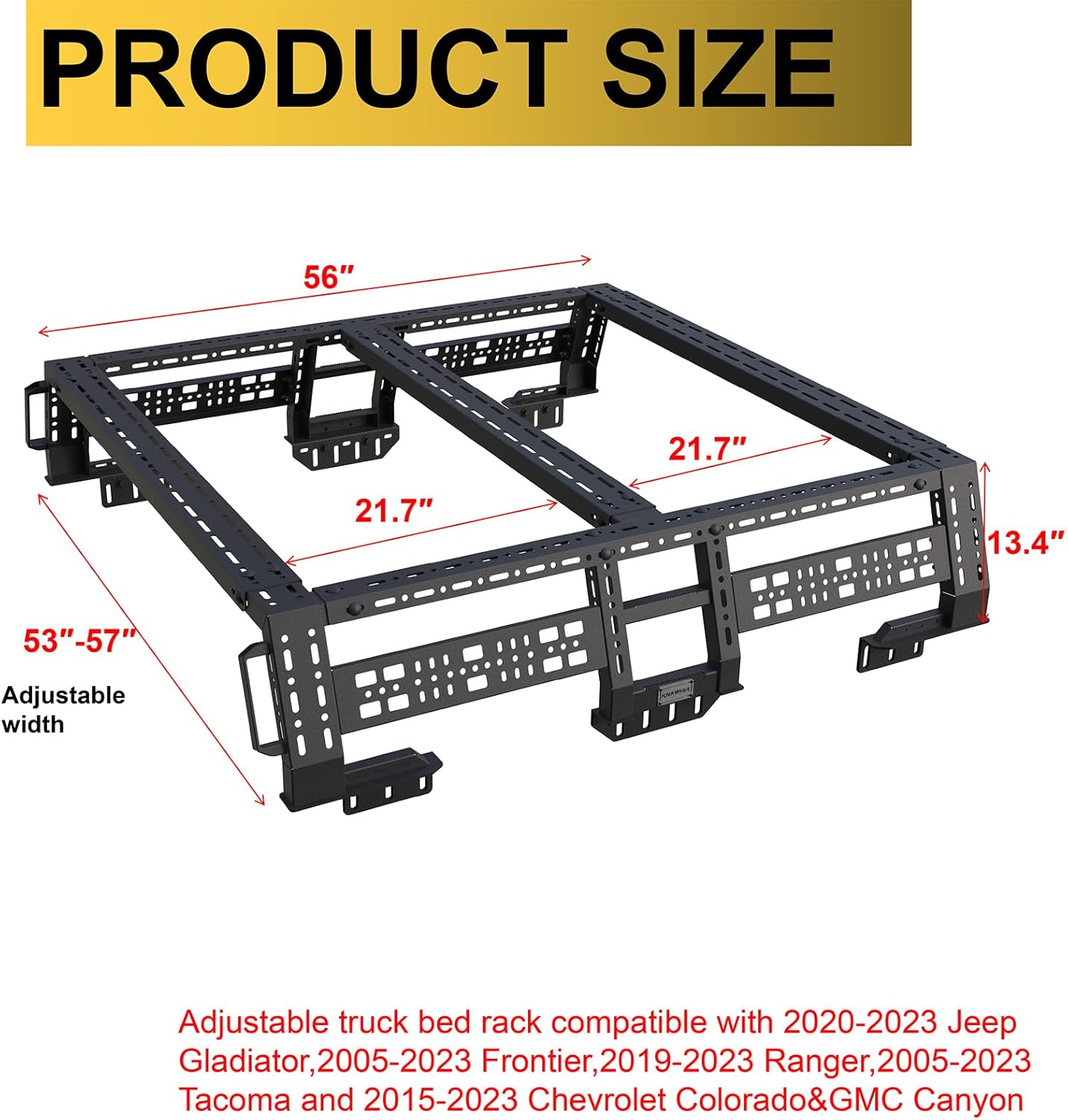 Overland Bed Rack for Mid-Size Pickup Trucks, Adjustable Truck Cargo Carrier, Textured Black D583