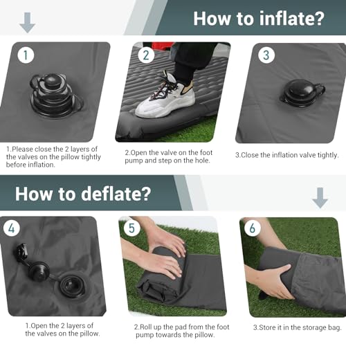 Double Sleeping Pad for Camping, 4" Self Inflating with Pillow and Foot Pump V3853