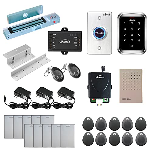 Visionis FPC-5292 One Door Access Control in Swinging Door 600lbs Maglock with VIS-3000 Outdoor Keypad/Reader with Mini Controller, No Software, EM Card, 1000 Users, Wireless Receiver with PIR Kit
