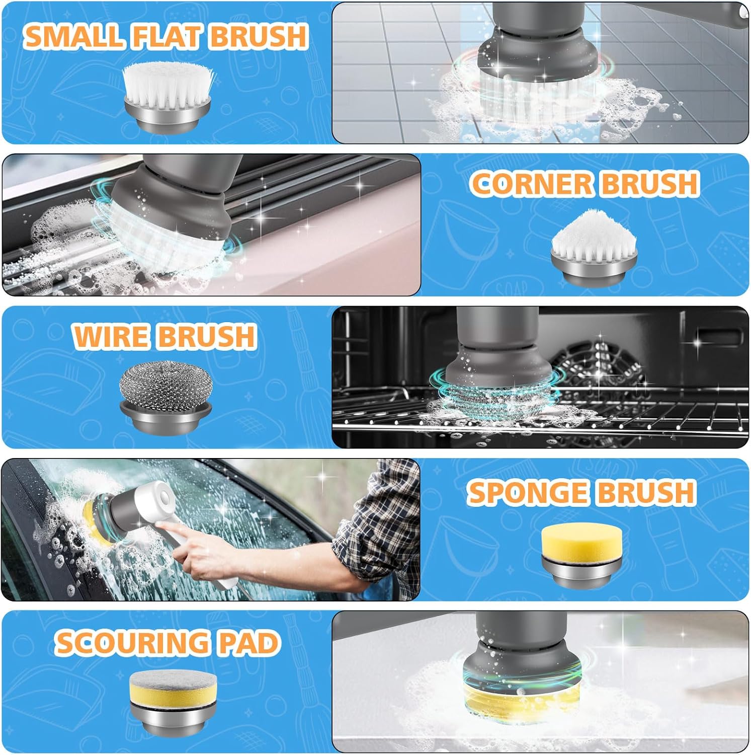 Cordless Electric Spin Scrubber with 5 Brush Heads D983221