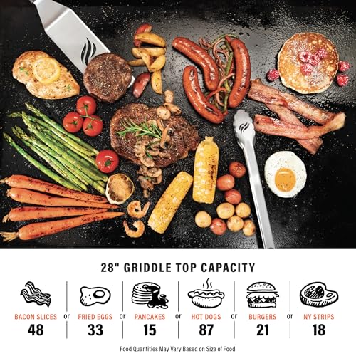 28 Inch Gas Griddle Station with Air Fryer Combo, Two Burners, Wheels and Side Shelves T6073