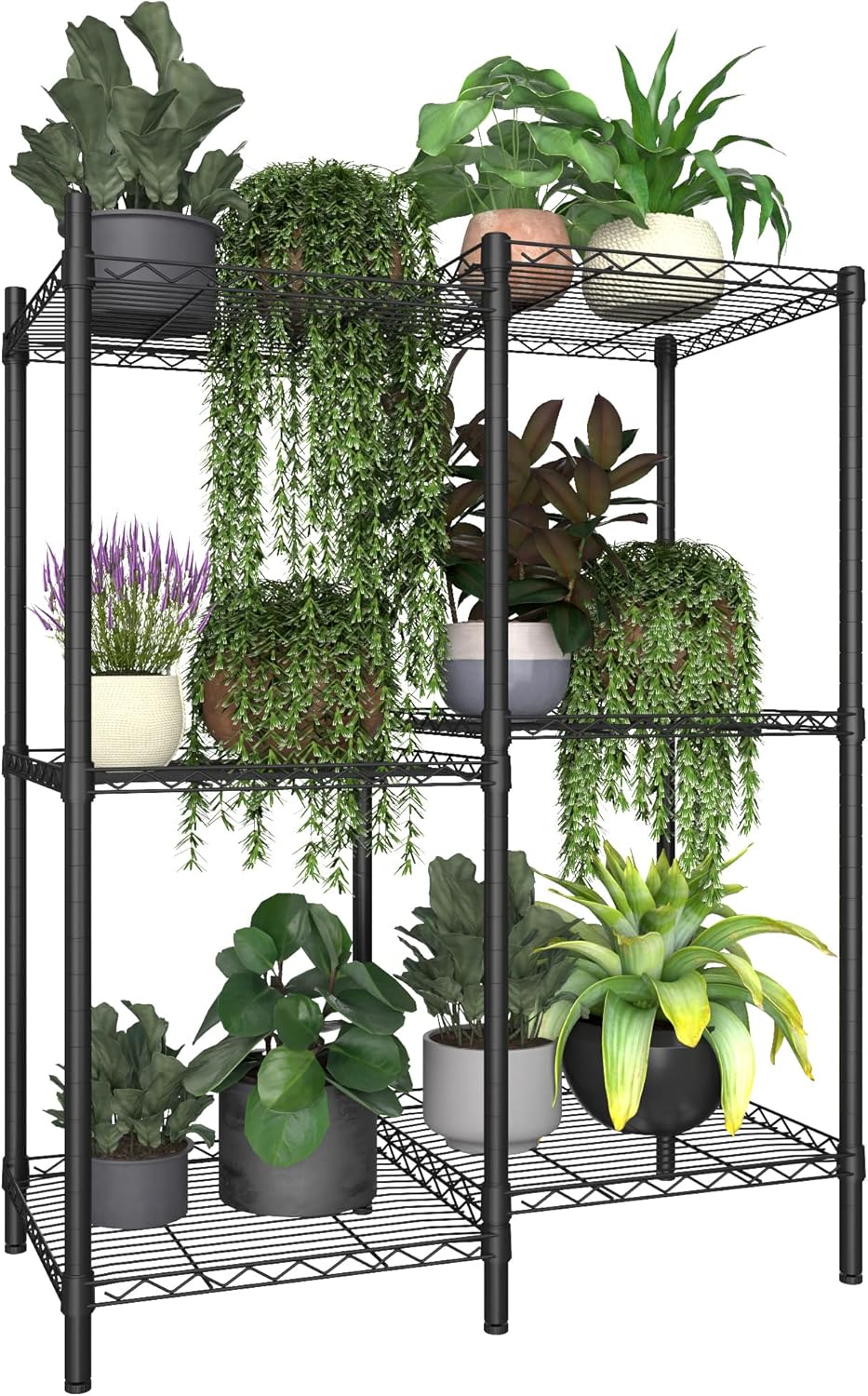 Xiofio 6-Tier Plant Stand for Indoor Outdoor,Multiple Flower Pot Holder Rack Metal Plant Stand,Adjustable Plant Stand Suitable for Bedroom Living Room Balcony Garden,Black