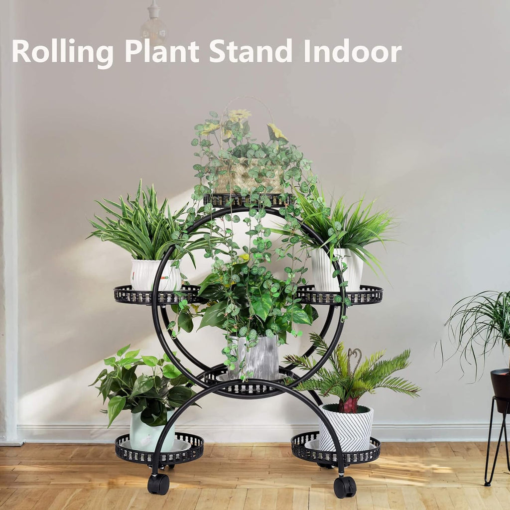 Metal Plant Stand with Wheels 4 Tier for Patio Garden W3905