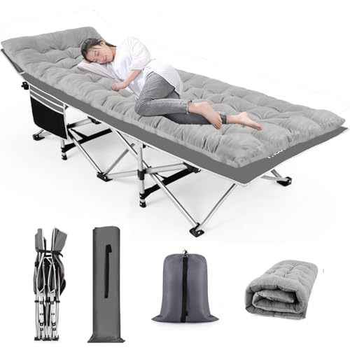 Nictemaw Folding Camping Cot for Adults, Max Load 900 LBS Heavy Duty Sleeping Cots with Cot Pad and Carry Bag, 1200D Double Layer Oxford Portable Outdoor Cots for Camp, Home, Office, Green