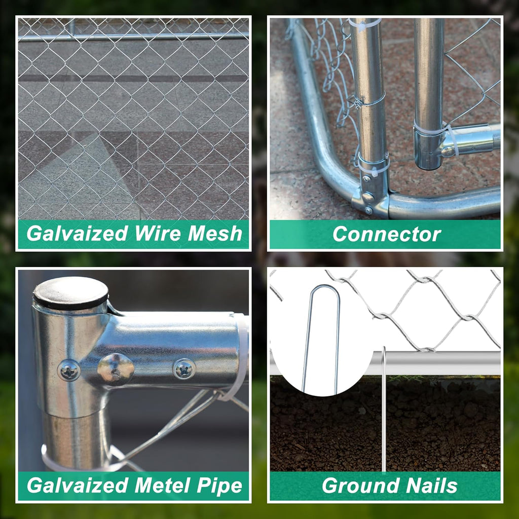 Outdoor Dog Kennel with Roof, Chain Link Enclosure Pen H159