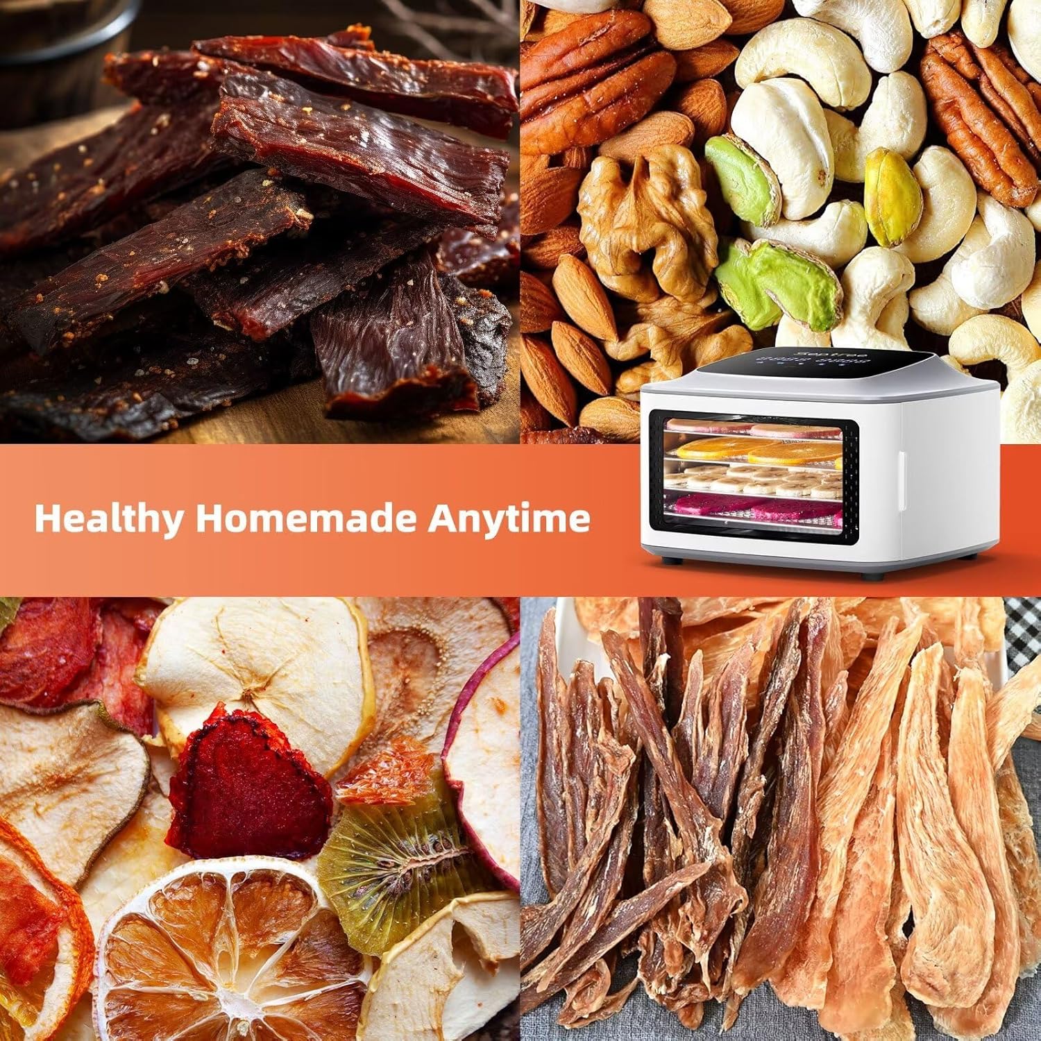 4-Layer Food Dehydrator with Stainless Steel Trays, 400W, Timer Control for Jerky, Herbs, Meat, Fruit, Veggies R676429