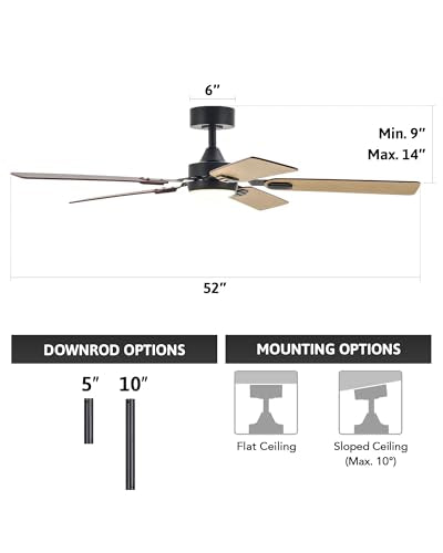 Walnut Ceiling Fan with Lights and Remote, 52 Inch, 5 Blades B764902