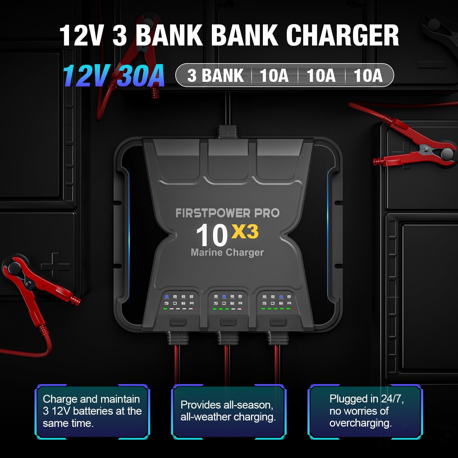 Marine Battery Charger 30A, 12V Waterproof Onboard Charger G29080