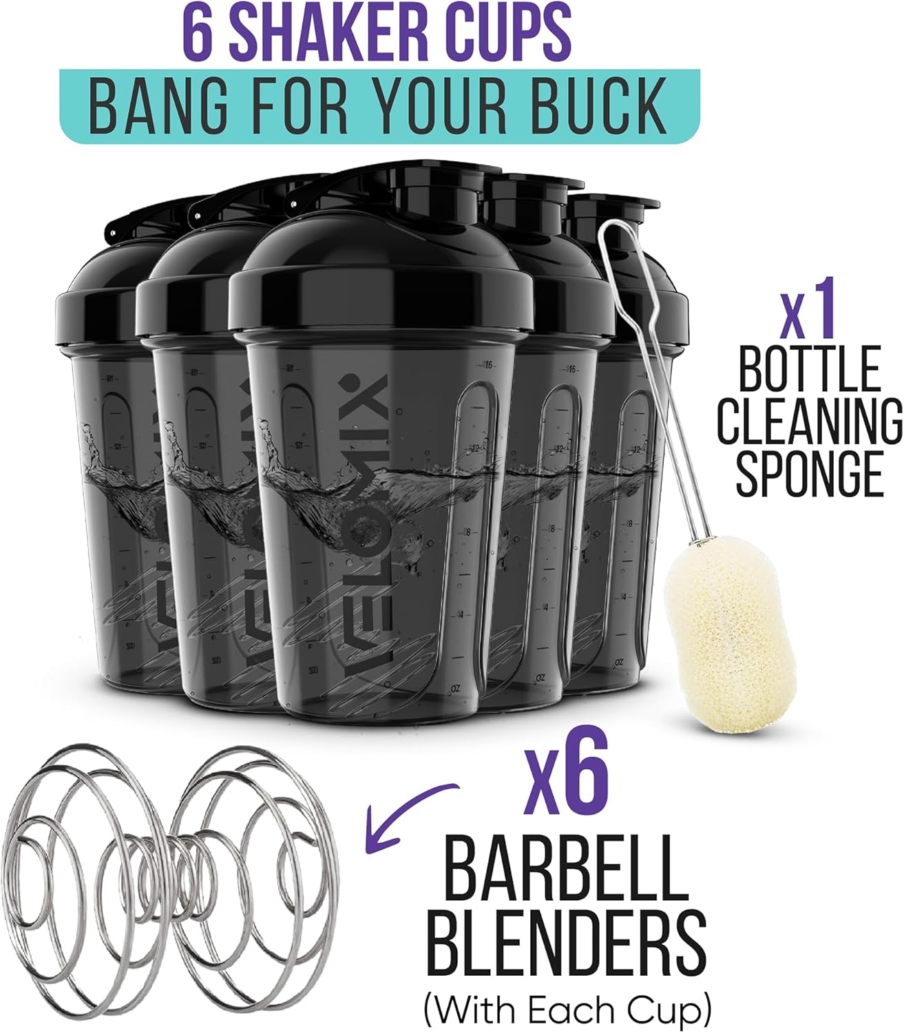 20 oz Protein Shaker Bottles, 6 Pack E461071