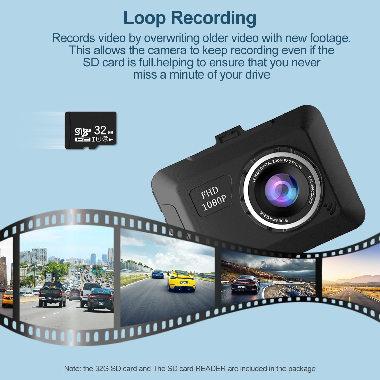 Dash Camera for Car, 1080P Full HD, 170° Wide Angle, Night Vision, Loop Recording, G Sensor H65755